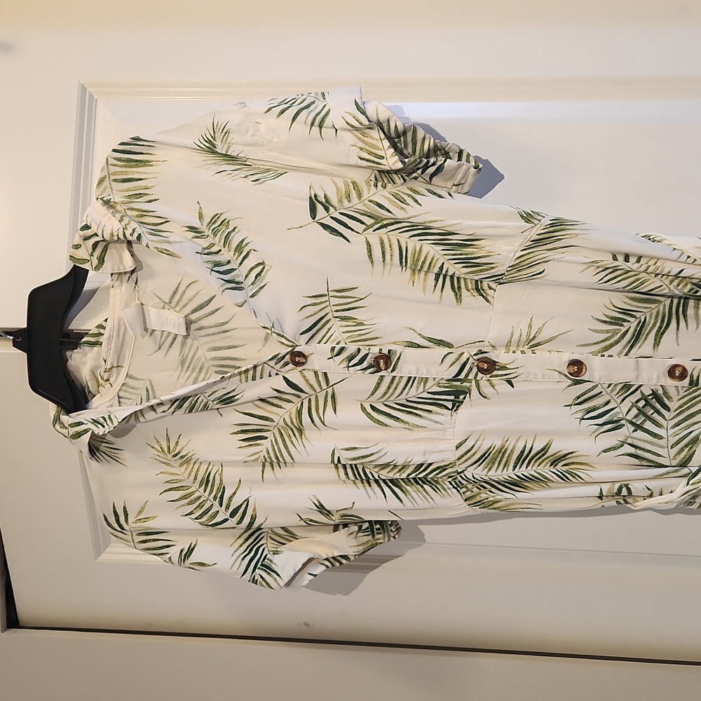 Leaf Patterned Button Down Dress